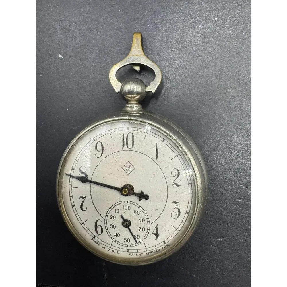 Vintage A.R. Co. Pocket Watch Made in USA Patent Applied For Silver Tone Case